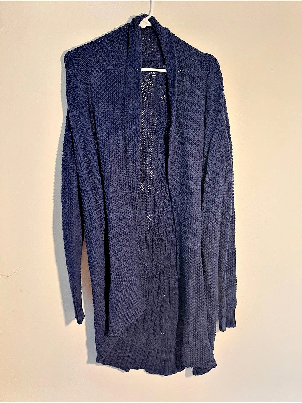 aerie Cable Knit Open Front Cardigan in Blue